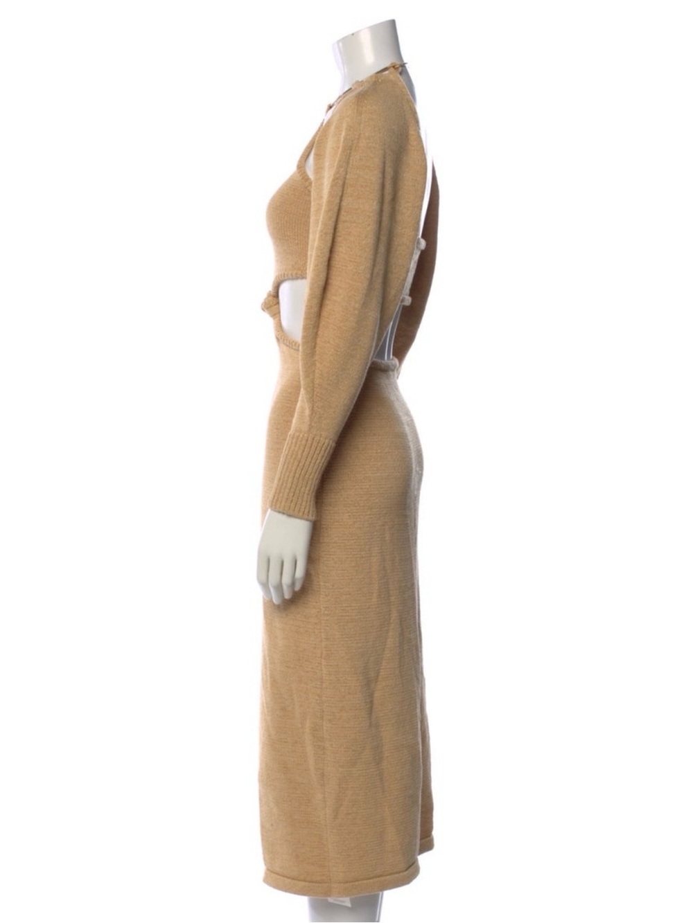 cult gaia tan beige knit midi dress with bolero cutouts - Picture 3 of 8